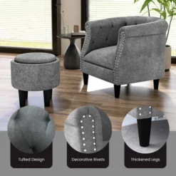 Costway Modern Accent Chair With Ottoman Armchair Barrel Sofa Chair With Footrest Grey -Furni Style Shop GUEST 0d79f529 497d 4298 be2e a5393d56a140