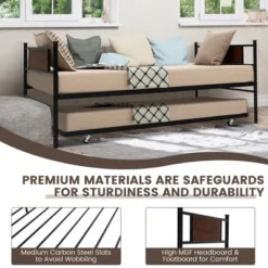 Costway Twin 2-In-1 Daybed Frame With Trundle Bed Set Steel Platform Sofa Bed Black -Furni Style Shop GUEST 13325170 02a3 4fd8 ad45 9d81deb660c0