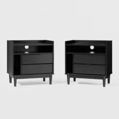 2pk Mid-Century Modern Solid Wood 2 Drawer Storage Nightstands - Saracina Home -Furni Style Shop GUEST 1f73b353 865e 4131 a376 6364f0459882