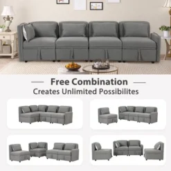 122.8" Minimalist Convertible Modular Sofa, Upholstered Sectional Sofa Couch With 5 Pillows-ModernLuxe 18 122.8" Minimalist Convertible Modular Sofa, Upholstered Sectional Sofa Couch With 5 Pillows-ModernLuxe -Furni Style Shop GUEST 237762c0 3f79 4047 ab5a 727a719c3b7a