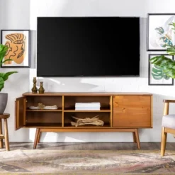 Solid Wood Mid-Century Modern TV Stand For TVs Up To 65" - Saracina Home -Furni Style Shop GUEST 334bf308 b086 4c05 9568 1ae4a156a658