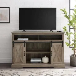 Transitional Sliding Barndoor Highboy TV Stand For TVs Up To 58" - Saracina Home -Furni Style Shop GUEST 36bb9b85 ffb1 46e0 b0d8 822e73b5b63d