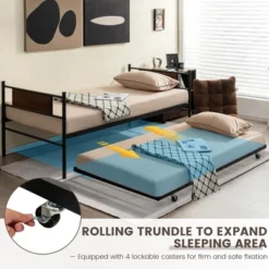 Costway Twin 2-In-1 Daybed Frame With Trundle Bed Set Steel Platform Sofa Bed Black -Furni Style Shop GUEST 3c505ce9 6484 414c a870 00679bc93d3c
