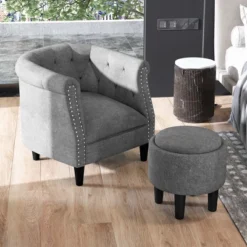 Costway Modern Accent Chair With Ottoman Armchair Barrel Sofa Chair With Footrest Grey -Furni Style Shop GUEST 41db5b6a d838 4351 87c2 54106f517304