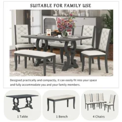 6 PCS Retro Dining Set With Unique-designed Table And Upholstered Chair-ModernLuxe -Furni Style Shop GUEST 44f2ee87 4d03 48aa 80d2 d76a63684ef5