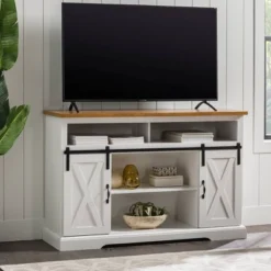 Transitional Sliding Barndoor Highboy TV Stand For TVs Up To 58" - Saracina Home -Furni Style Shop GUEST 4c19d460 b0f1 4bd4 adae 7d662cd1c88d