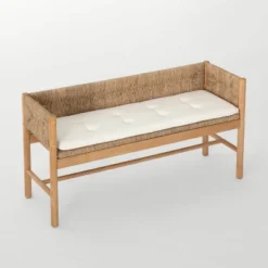 Elden Wood Bench With Woven Back And Loose Cushion Seat - Threshold™ Designed With Studio McGee -Furni Style Shop GUEST 512a58d0 258b 4cd4 8401 add11f70e81d