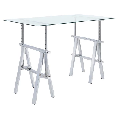 Statham Glass Top Adjustable Sawhorse Standing Desk Chrome - Coaster 4 Statham Glass Top Adjustable Sawhorse Standing Desk Chrome - Coaster - Image 2