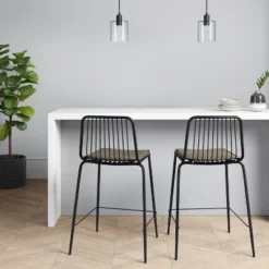 Set Of 2 Sodra Rounded Seat Wire Counter Height Barstool Black - Thresholdā¢