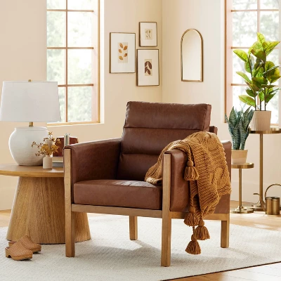 Faux Leather Upholstered Accent Arm Chair - Cognac - Hearth & Hand™ With Magnolia 3 Faux Leather Upholstered Accent Arm Chair - Cognac - Hearth & Hand™ With Magnolia