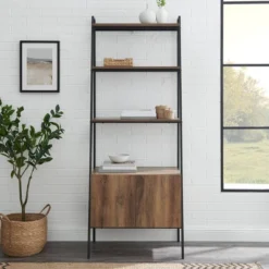 72" Open Shelf And Closed Storage Cabinet Ladder Bookcase - Saracina Home -Furni Style Shop GUEST 63ba128c 347b 49bc b7d3 5a205f7232df