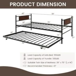 Costway Twin 2-In-1 Daybed Frame With Trundle Bed Set Steel Platform Sofa Bed Black -Furni Style Shop GUEST 65439403 ce0a 428c 9625 5f5e23213a7b