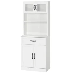 HOMCOM Freestanding Kitchen Pantry, 4-Door Buffet Cabinet With Hutch, Coffee Bar With Adjustable Shelves, 63.5 Inches, White -Furni Style Shop GUEST 66068933 5001 4d3c a7c7 1f54b3c22f3d