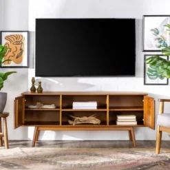 Solid Wood Mid-Century Modern TV Stand For TVs Up To 65" - Saracina Home -Furni Style Shop GUEST 686002c1 8c90 4149 bce4 d40fc12f1038