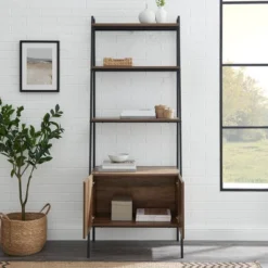 72" Open Shelf And Closed Storage Cabinet Ladder Bookcase - Saracina Home -Furni Style Shop GUEST 6884917e 6feb 464d 9a56 e3dd05df4cc1