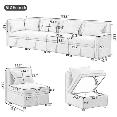 122.8" Minimalist Convertible Modular Sofa, Upholstered Sectional Sofa Couch With 5 Pillows-ModernLuxe 5 122.8" Minimalist Convertible Modular Sofa, Upholstered Sectional Sofa Couch With 5 Pillows-ModernLuxe - Image 3