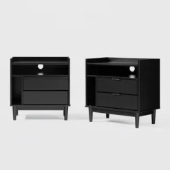 2pk Mid-Century Modern Solid Wood 2 Drawer Storage Nightstands - Saracina Home -Furni Style Shop GUEST 7ec02fdf f38c 4ef2 8a65 1390845091ae