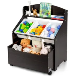 Costway Kids Wooden Toy Storage Unit Organizer W/Rolling Toy Box & Plastic Bins NaturalEspresso 22 Costway Kids Wooden Toy Storage Unit Organizer W/Rolling Toy Box & Plastic Bins NaturalEspresso -Furni Style Shop GUEST 80f5cdc8 b56c 40a6 9518 1678a6f77403