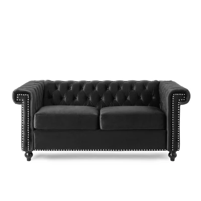 Brinkhaven Modern Glam Tufted Velvet Loveseat With Nailhead Trim - Christopher Knight Home 11 Brinkhaven Modern Glam Tufted Velvet Loveseat With Nailhead Trim - Christopher Knight Home - Image 9
