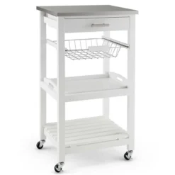 Costway Compact Kitchen Island Cart Rolling Service Trolley With Stainless Steel Top Basket -Furni Style Shop GUEST 947788ec 927f 4097 bffa cbd674ec7025