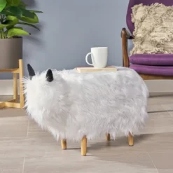 Levi Furry Yak Ottoman - Christopher Knight Home