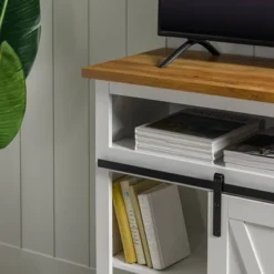 Transitional Sliding Barndoor Highboy TV Stand For TVs Up To 58" - Saracina Home -Furni Style Shop GUEST 9668399f e5a7 419a a34e f0354846aab9