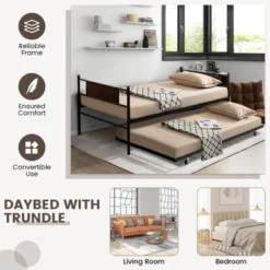 Costway Twin 2-In-1 Daybed Frame With Trundle Bed Set Steel Platform Sofa Bed Black -Furni Style Shop GUEST 9cff8a64 03ba 49e9 9437 42d88358e946