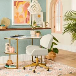 Mahonia Faux Leather Office Chair Cream/Aged Brass - Opalhouse⢠Designed With Jungalowā¢