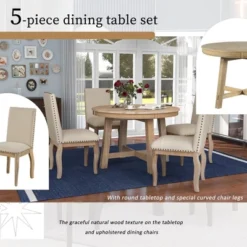 5 PCS Round Wood Extendable Dining Table Set With 4 Upholstered Dining Chairs-ModernLuxe 17 5 PCS Round Wood Extendable Dining Table Set With 4 Upholstered Dining Chairs-ModernLuxe -Furni Style Shop GUEST a5510eb2 6547 4904 a54c 8bf06fd8ab57