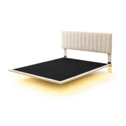 Queen Size Upholstered Floating Velvet Platform Bed With Sensor Light And Headboard-ModernLuxe -Furni Style Shop GUEST b1603638 a6f1 4081 9bc8 2febf421e450