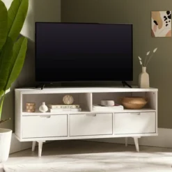 Cara Mid-Century Modern 3 Drawer Corner TV Stand For TVs Up To 58" - Saracina Home -Furni Style Shop GUEST b1ff3a9a 60ef 41ec 9a6f f1ca309dd560