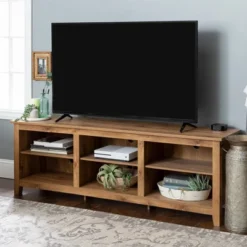 Transitional 6 Cubby Wood Open Storage Wood TV Stand For TVs Up To 80"- Saracina Home -Furni Style Shop GUEST ce83f227 95ad 48d0 9fb8 48e192d8fef5