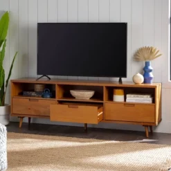 Cara 3 Drawer Mid-Century Modern 3 Drawer TV Stand For TVs Up To 80" - Saracina Home -Furni Style Shop GUEST d0c50bac b70e 4f4a 80ee 5b7b6555975b