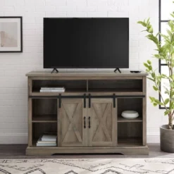 Transitional Sliding Barndoor Highboy TV Stand For TVs Up To 58" - Saracina Home -Furni Style Shop GUEST d93bcb01 6b73 4caa 92df 0c0c138da9a4
