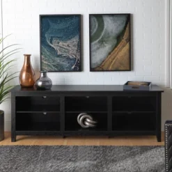 Transitional 6 Cubby Wood Open Storage Wood TV Stand For TVs Up To 80"- Saracina Home -Furni Style Shop GUEST e1ec3d43 1637 41d5 b7e8 b83712cd51fe