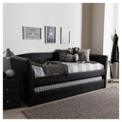 Twin Camino Modern And Contemporary Faux Leather Upholstered Daybed With Guest Trundle Bed - Baxton Studio -Furni Style Shop GUEST eae772a6 ece0 47e0 ba27 42d46d1808ea