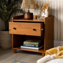 Set Of 2 Katie Transitional Tray Top 1 Drawer Solid Wood Nightstands Caramel - Saracina Home -Furni Style Shop GUEST eb23e422 fbb6 4cbe 9d79 eccf62732510