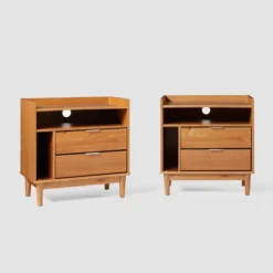 2pk Mid-Century Modern Solid Wood 2 Drawer Storage Nightstands - Saracina Home -Furni Style Shop GUEST f532e41d ed41 4d3a b78d 89ad584048a2
