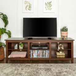 Transitional 6 Cubby Wood Open Storage Wood TV Stand For TVs Up To 80"- Saracina Home -Furni Style Shop GUEST f89b070d c04c 4de6 a143 2ba0bc1fd9f0