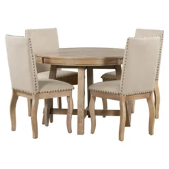 5 PCS Round Wood Extendable Dining Table Set With 4 Upholstered Dining Chairs-ModernLuxe 22 5 PCS Round Wood Extendable Dining Table Set With 4 Upholstered Dining Chairs-ModernLuxe -Furni Style Shop GUEST fbbff2cd 1c63 4fc1 baba 030f081038fe