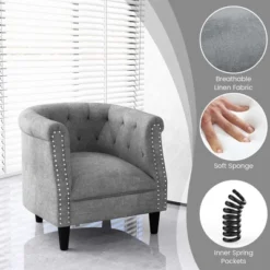 Costway Modern Accent Chair With Ottoman Armchair Barrel Sofa Chair With Footrest Grey -Furni Style Shop GUEST fe363bf6 0f13 4b84 809e 32e0eedb3386