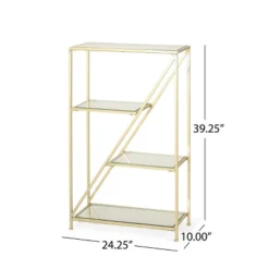 Kokesh Modern Glam Tempered Glass 3 Shelf Asymmetrical Bookcase Gold - Christopher Knight Home -Furni Style Shop GUEST fe44afab b226 4b6b 83bf d92ad3ad8955