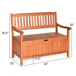 Costway 42'' Storage Bench Deck Box Solid Wood Seating Container Tools Toys W/Backrest -Furni Style Shop GUEST fe581b08 a71b 4c1c 9d55 211d1895556f